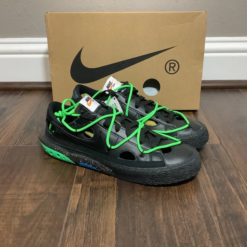Nike Off-White Blazer Low Black Electro Green Size 7.5 DH7863-001 Mens Sneakers